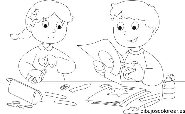 Dibujo de dos niños haciendo la tarea | Dibujos para Colorear