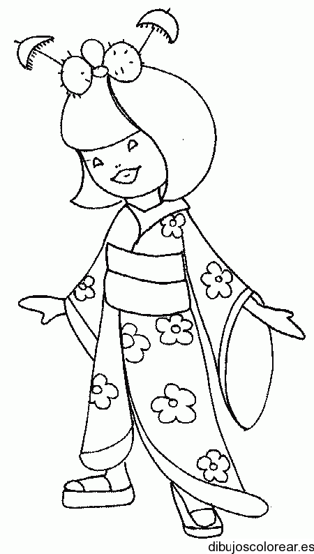 Dibujo De Una Niña Con Un Kimono