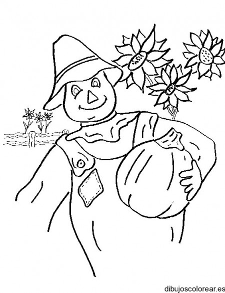 dibujo-colorear-scarecrow-sunflowers