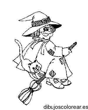 Dibujo de bruja con un gato