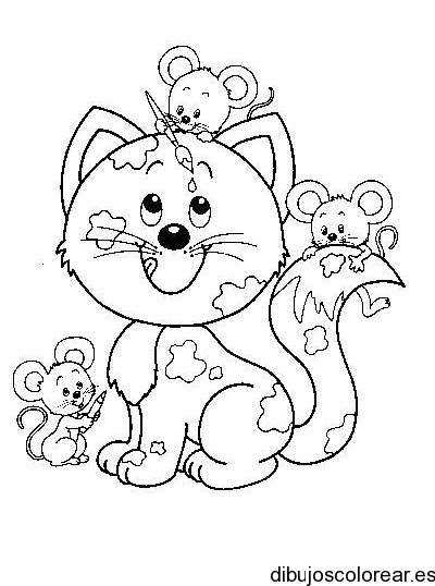 Dibujo De Un Gatito Con Ratones Pintando