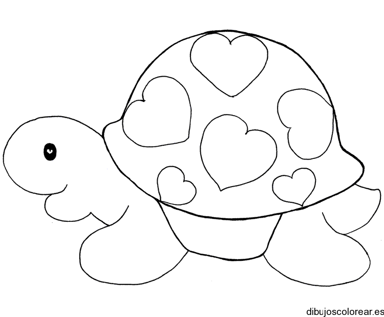 Dibujo de una tortuga con caparazón de corazones