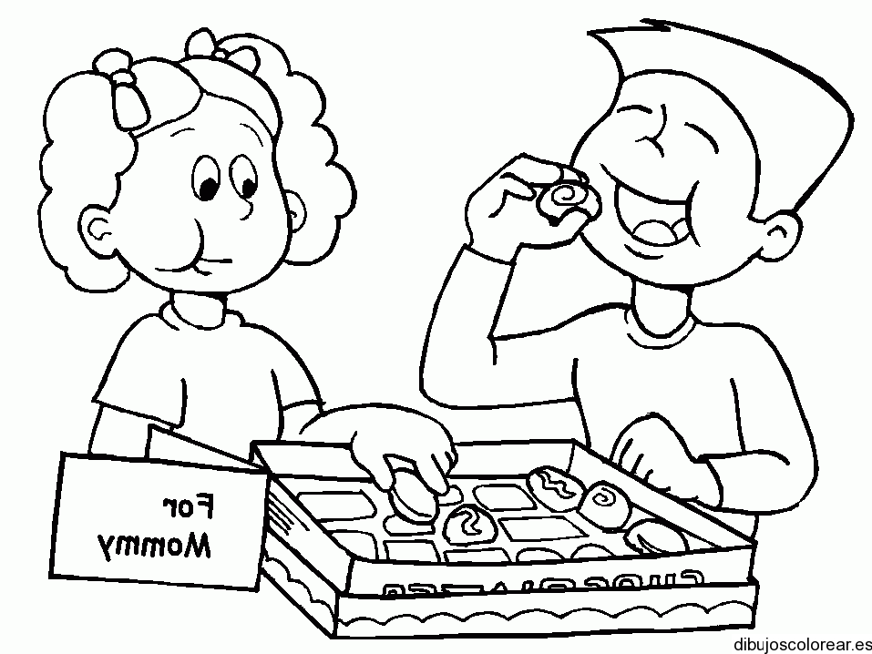 Dibujo de dos niños comiendo dulces