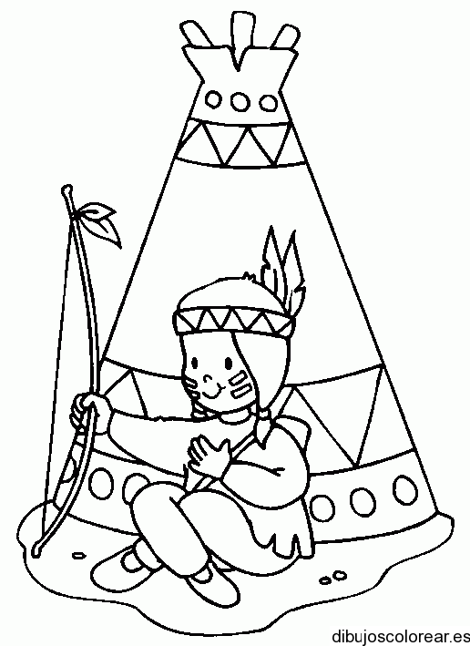 Dibujo de una niña indígena con una lanza
