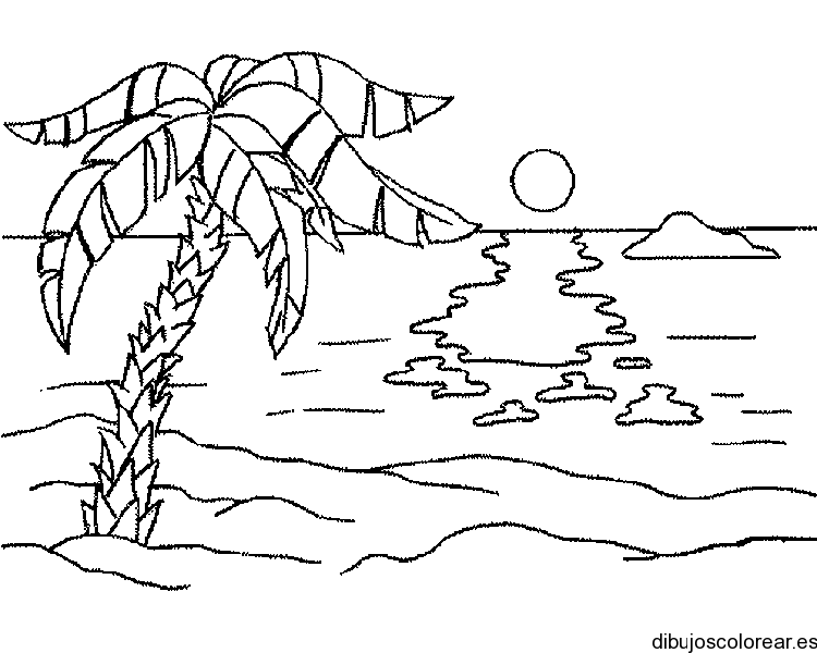 Dibujo de la puesta de sol en la playa