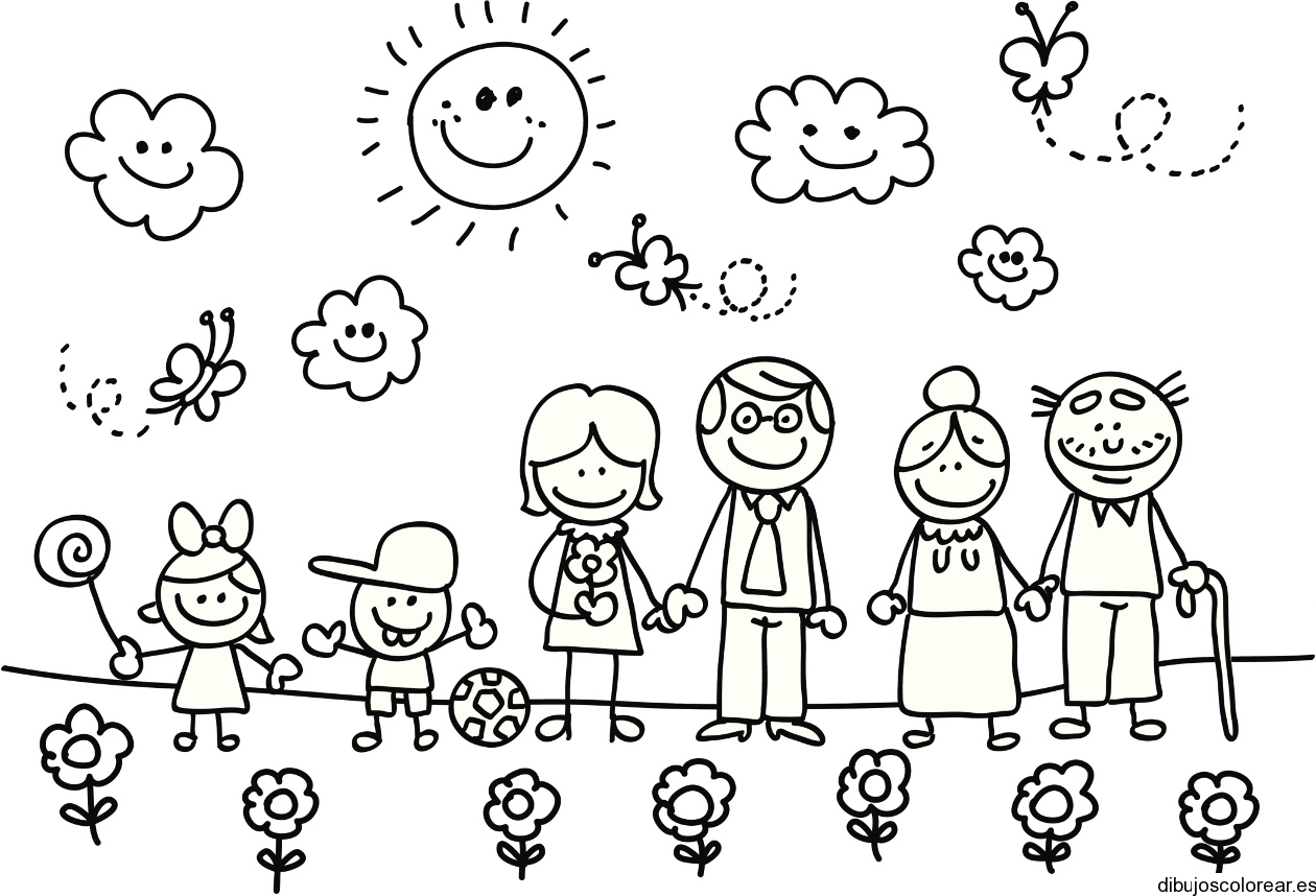 Dibujo de una familia de paseo veraniego