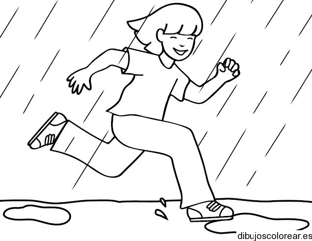 Dibujo de una niña jugando bajo la lluvia