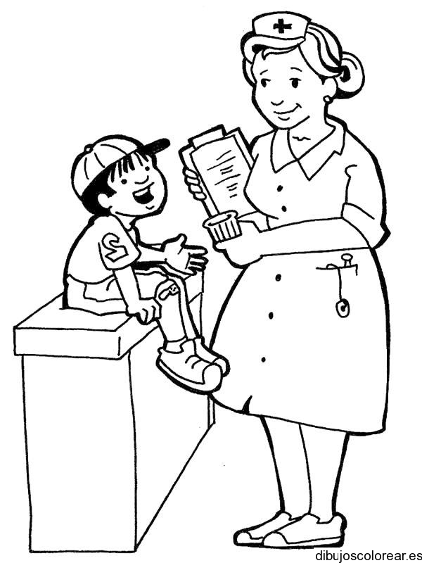 Dibujo De Un Nino Con Una Enfermera