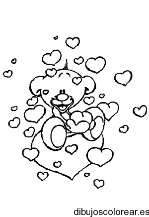 Dibujo de corazones y un oso