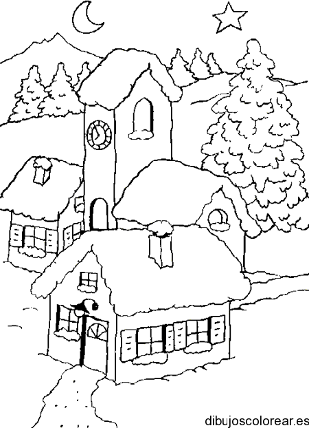 Dibujo de un pueblo navideño