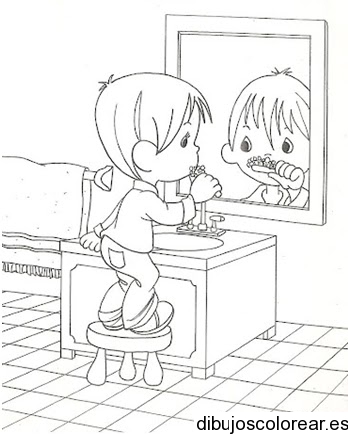 Dibujo de niño lavando dientes