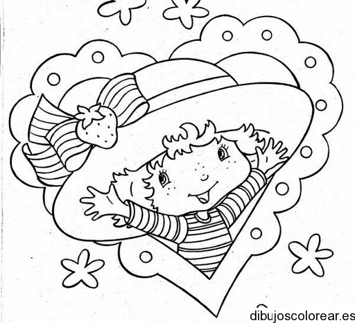 Dibujo de Rosita Fresita dentro de un corazón
