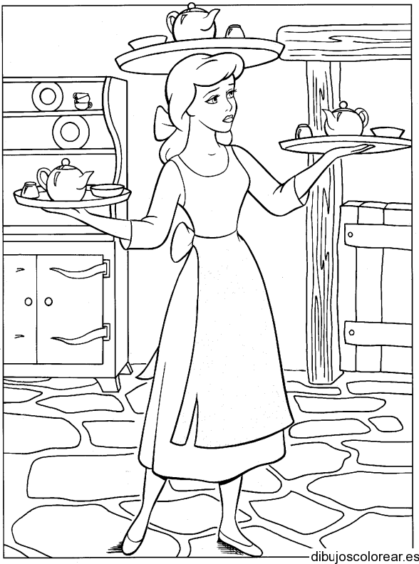 Dibujo de Cenicienta en la cocina