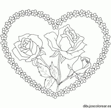 Dibujo de un corazón con dos rosas