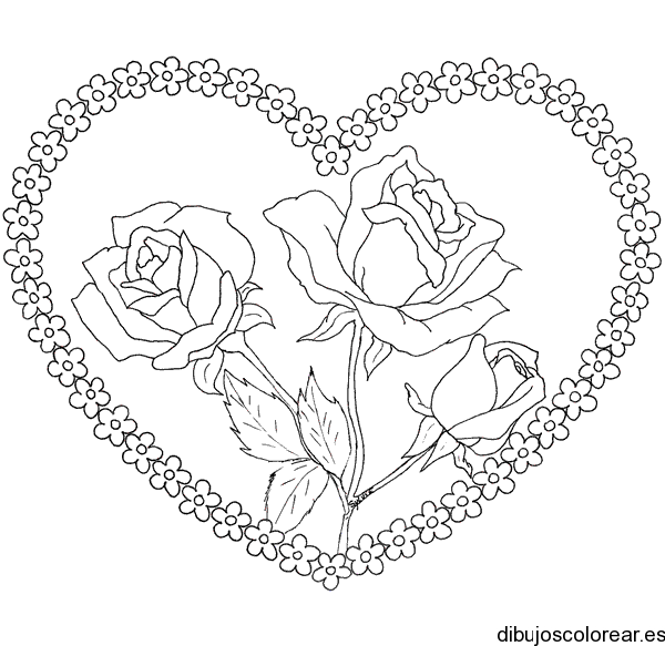 Dibujo de un corazón con rosas