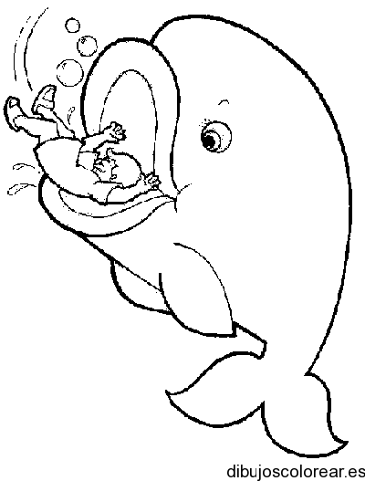 Dibujo de una ballena con Jonás