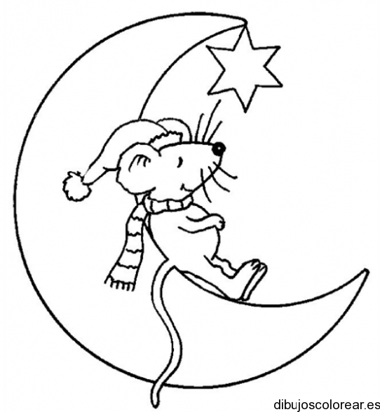 Dibujo de un ratón durmiendo sobre la luna