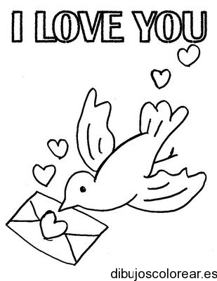 Dibujo de una paloma mensajera con carta de amor