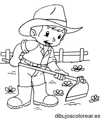 Dibujo de un niño trabajando en el huerto