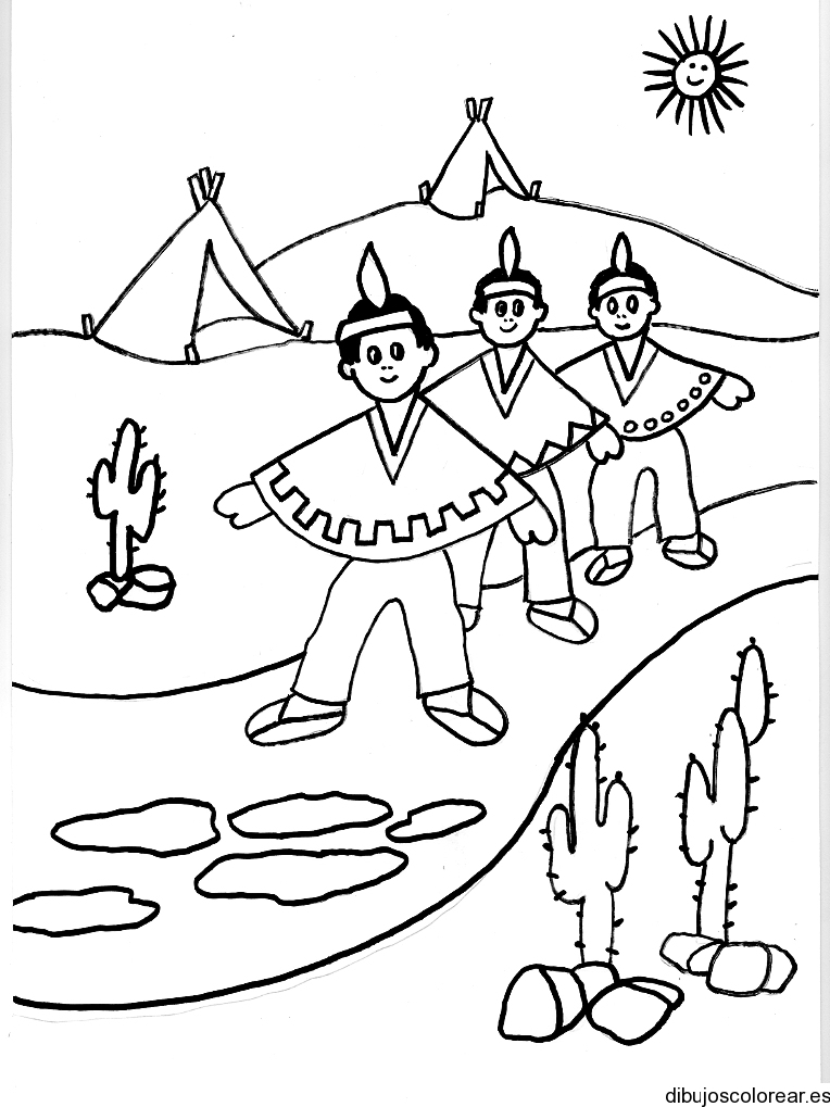 Dibujo de tres niños indígenas