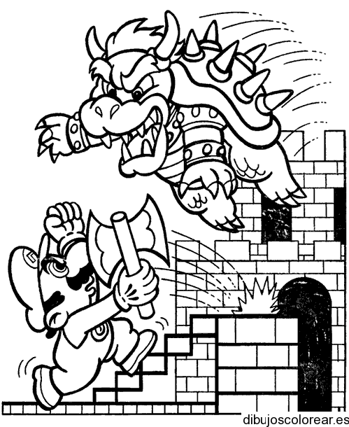 Dibujo de Mario Bros y un dragón