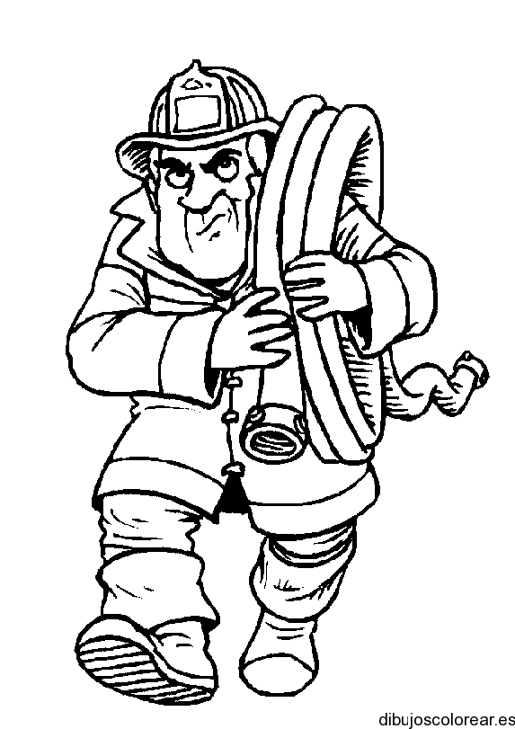 Dibujo de un bombero con una manguera