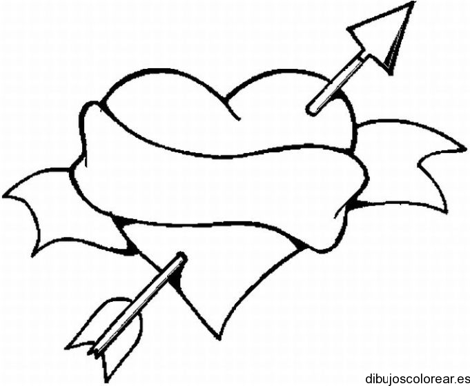 Dibujo de un corazón con flecha y lazo